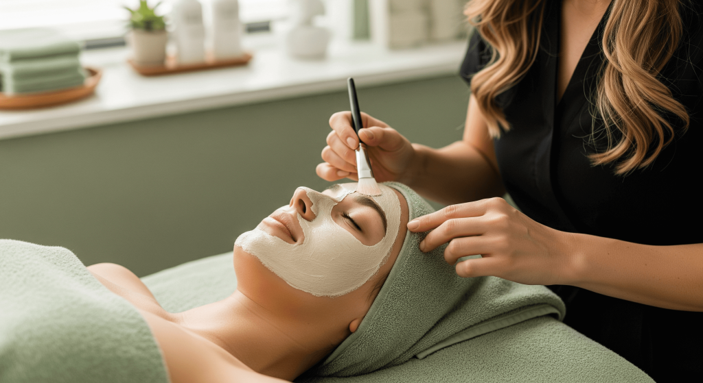 facial mask application during a pore and texture-targeted treatment