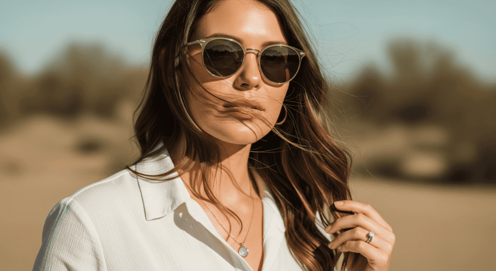 woman with glowing skin in the desert after a pore-refining treatment