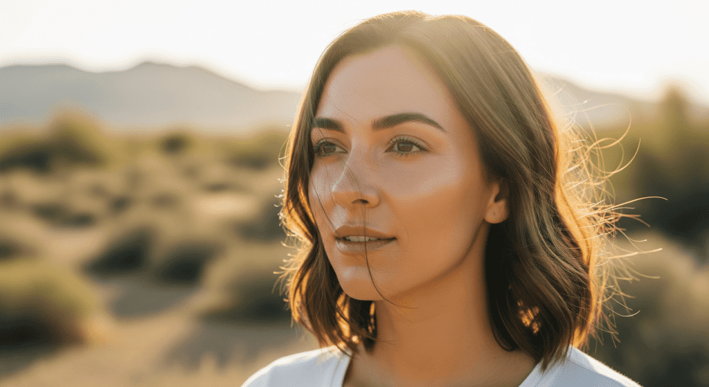 woman with sculpted features enjoying the results of facial balancing