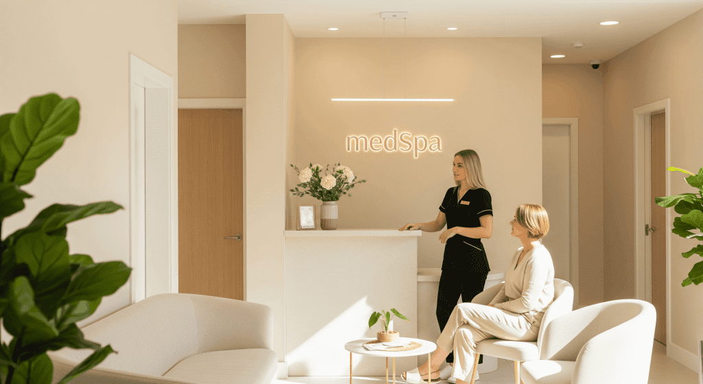 client speaking with a licensed provider at a medspa reception.