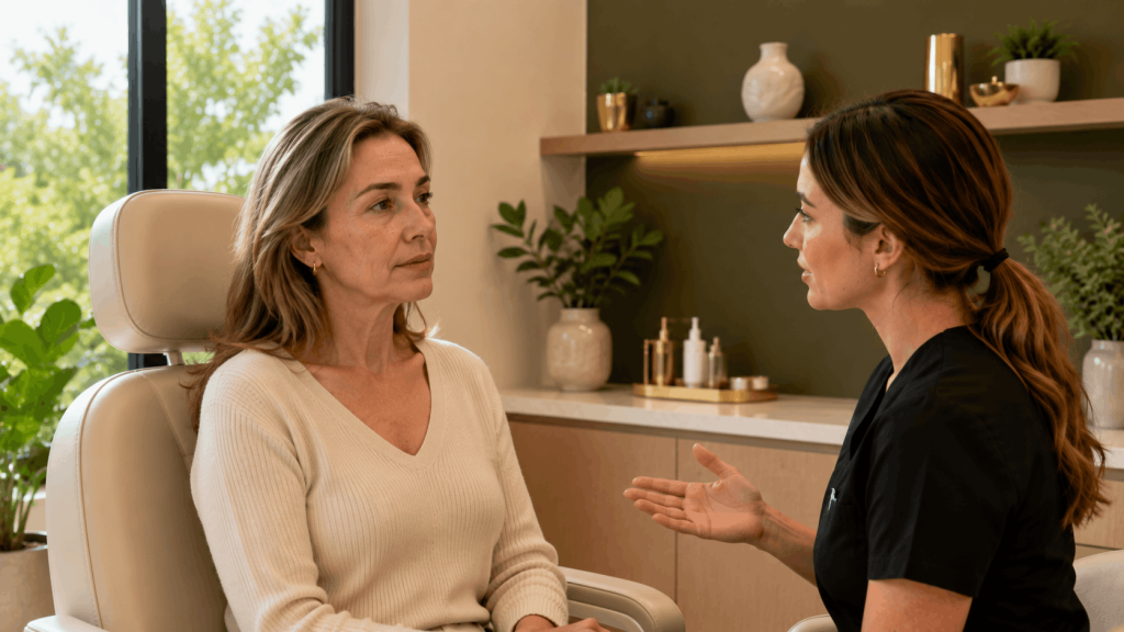 facial volume loss assessment during aesthetic consultation.
