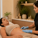 Stretch mark treatment stages evaluation during body skin assessment.