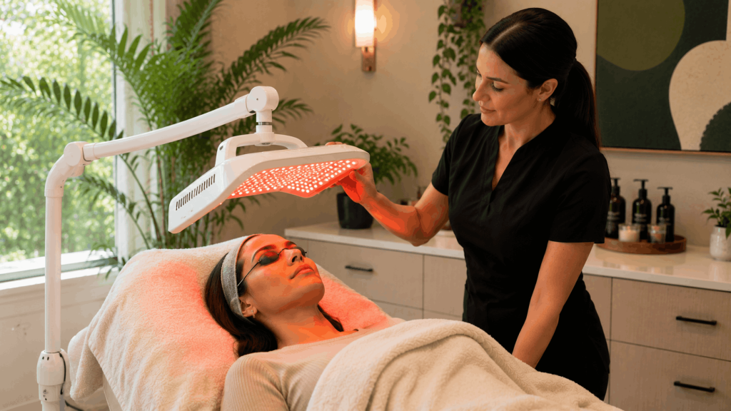 led light therapy after laser treatment for skin recovery.