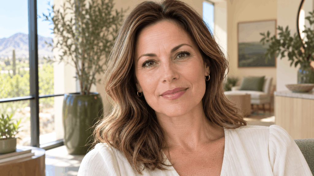 woman showing wrinkles when face is relaxed in a clinical setting