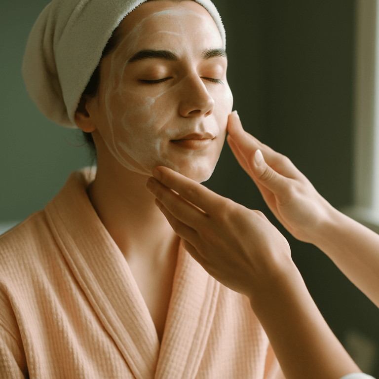 Teen receiving a gentle facial as part of aesthetic treatments for teens.