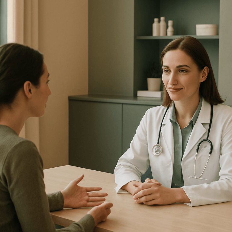 Patient consulting with the right aesthetic provider in a clinic.