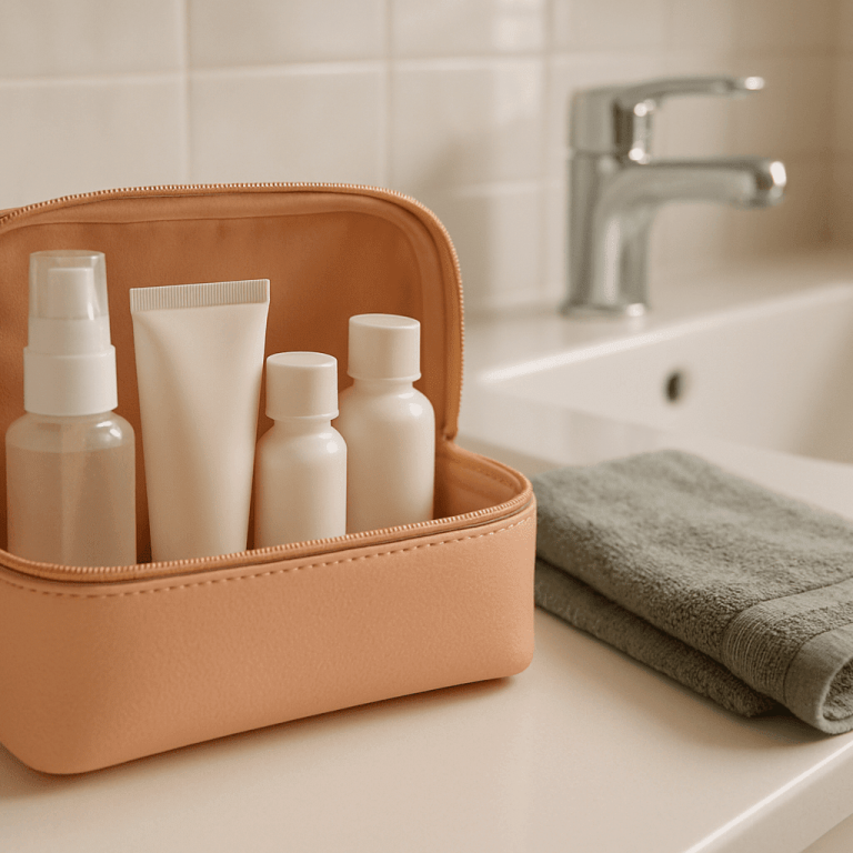 Travel skincare kit for traveling after aesthetic treatments.
