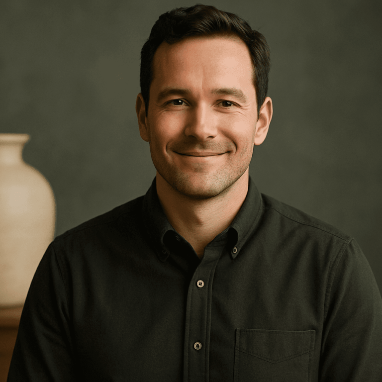 Man smiling confidently in a med spa setting.