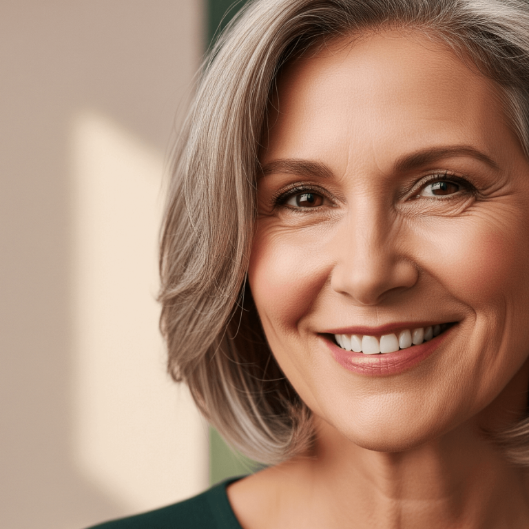 Confident woman over 50 with smooth, youthful skin
