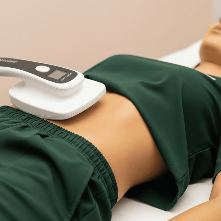 Woman receiving Emsculpt Neo treatment on abdomen