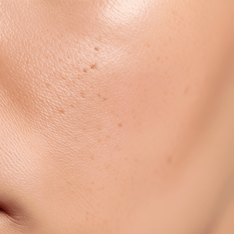 Close-up of large facial pores on smooth skin
