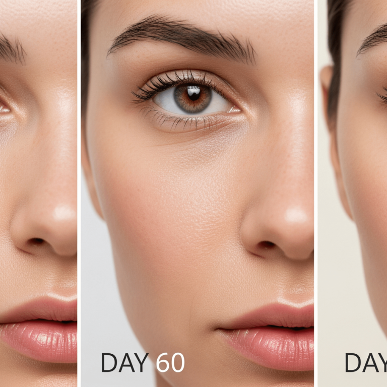 Collagen stimulation progress shown over 30, 60, and 90 days