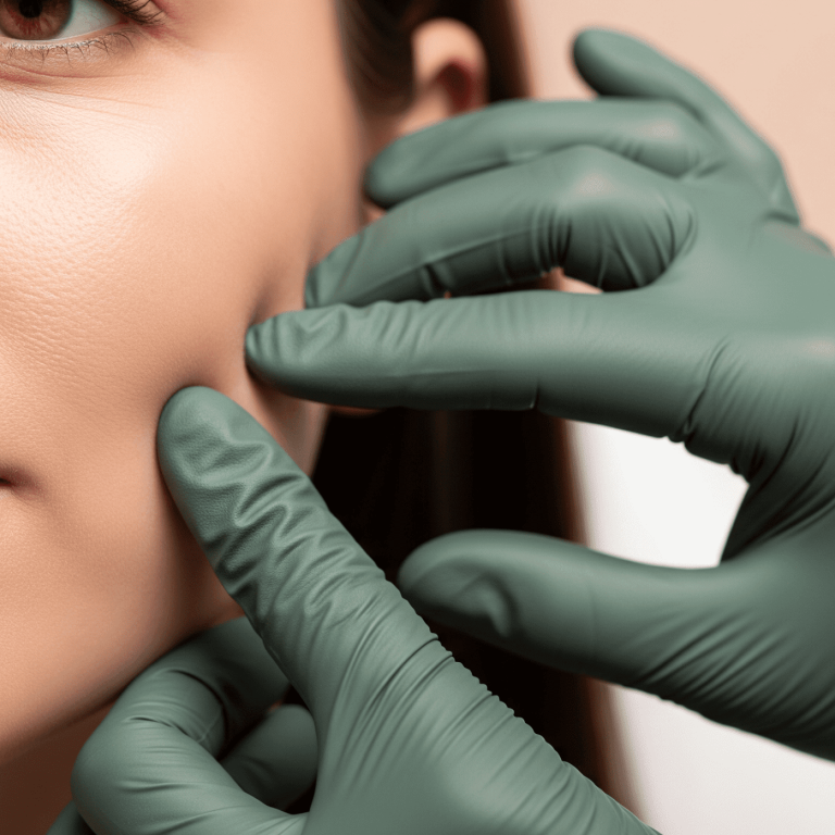 Aesthetic professional assessing skin after dermal filler treatment